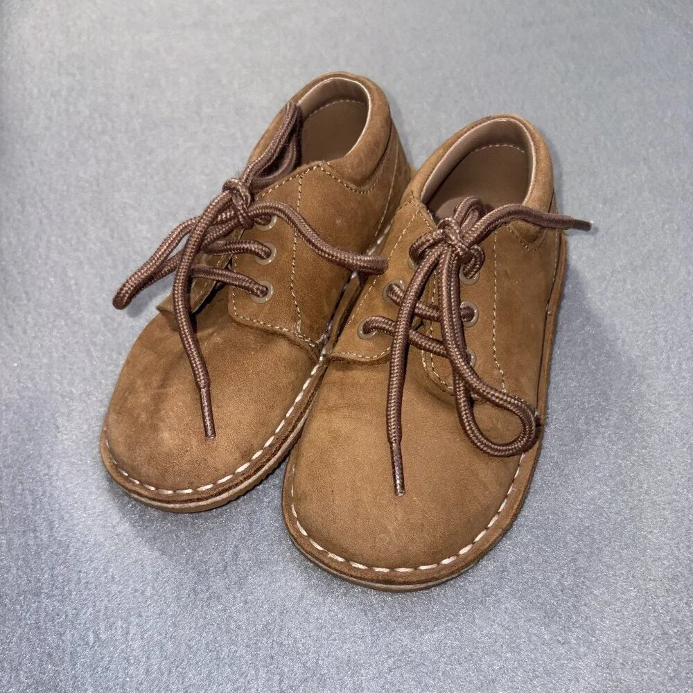 L'Amour Tyler Nubuck Leather Lace-Up Oxford Brown Preppy Dressy Toddler sz 9